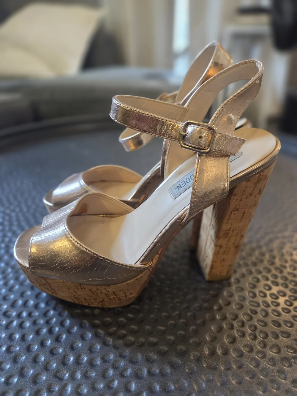 Steve Madden Metallic Rose Gold Cork Platform Heels
